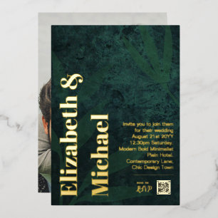 Invitation En Aluminium TOUT EN 1 VRAI OR FOIL Vert Photo QR Code Moderne