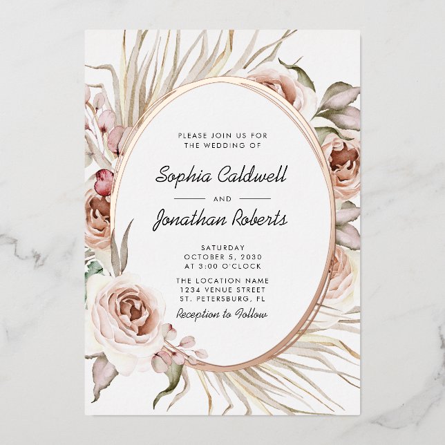 Invitation En Aluminium Tout en un Mariage Boho Floral Real Rose Or (Recto)