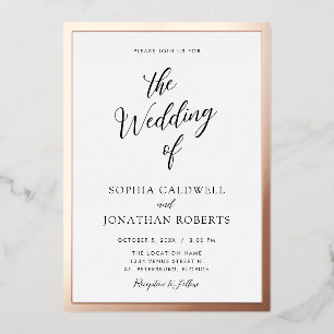 Invitation En Aluminium Tout en Un Mariage Noir Calligraphie Rose Gold