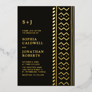 Invitation En Aluminium Tout en Un Moderne Mudcloth Monogramme Mariage Or