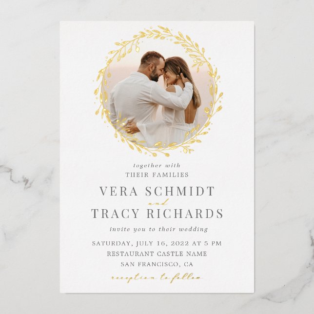 Invitation En Aluminium Tout en un Photo Rustique Elegant Rsvp Mariage Or (Recto)