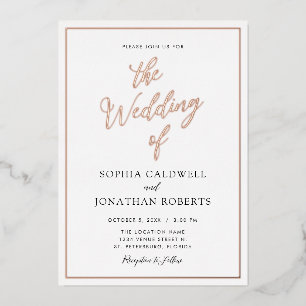 Invitation En Aluminium Tout en un Rose Mariage  Gold Calligraphie Réel
