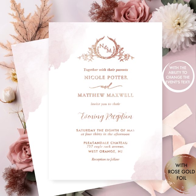 Invitation En Aluminium Tout événement, Gold Foil Elegant Dusty Rose Monog (Créateur téléchargé)