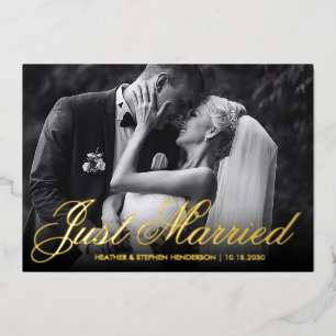 Invitation En Aluminium Tout juste mariés   Merci Élégante Photo de mariag