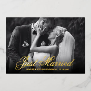 Invitation En Aluminium Tout juste mariés Merci Élégante Photo de mariag