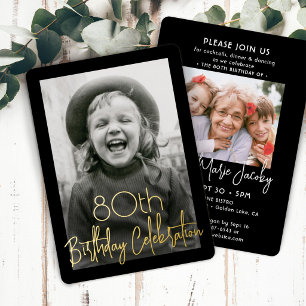 Invitation En Aluminium Toute fête d'anniversaire 2 Photo Chic Noir et Rée