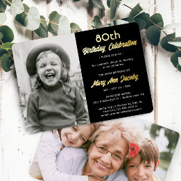 Invitation En Aluminium Toute fête d'anniversaire 2 Photo Élégant Noir et 