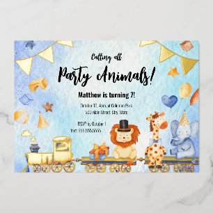 Invitation En Aluminium Train Fête Animaux Enfant Jungle Anniversaire Or