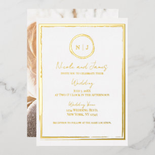 Invitation En Aluminium Trendy Bordure or moderne Glam Mariage Photo