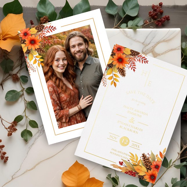 Invitation En Aluminium Trendy Fancy Initials Floral Fall Bouquets (Exquisite Trendy Fancy Initials Floral Fall Bouquets Foil Invitations Cards.)