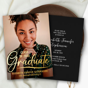 Invitation En Aluminium Trendy script overlay Graduation party photo