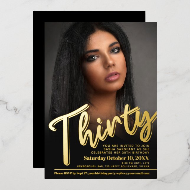 Invitation En Aluminium Trente 30e anniversaire de la photo script personn (Recto/Verso)