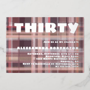 Invitation En Aluminium Trente ans, rayures rose rouge burgundy blush