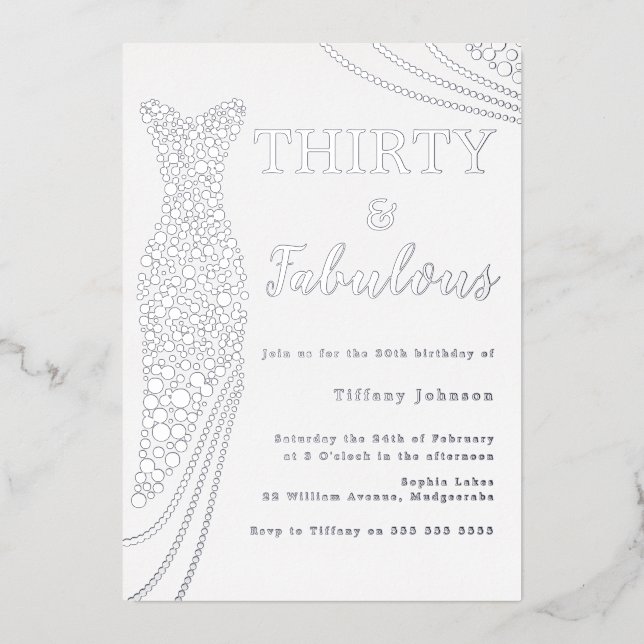 Invitation En Aluminium Trente et fabuleux ! Robe d'argent 30e anniversair (Recto)