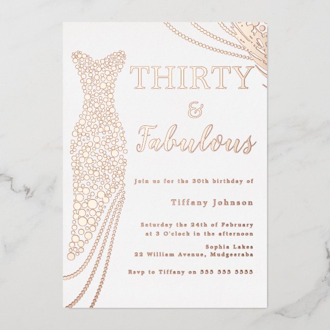 Invitation En Aluminium Trente et fabuleux ! Robe d'or rose 30e anniversai (Recto)