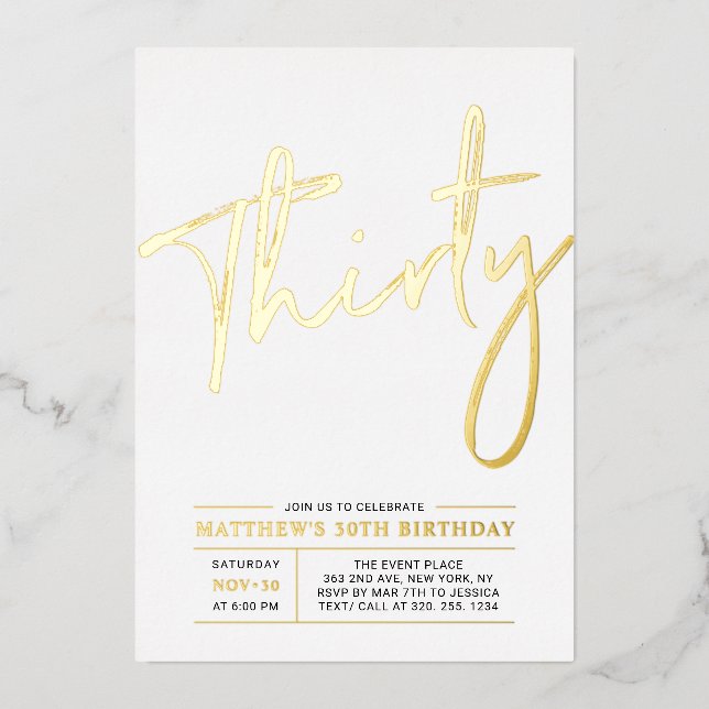 Invitation En Aluminium Trente | Moderne Fête d'anniversaire 30 ans en or (Recto)