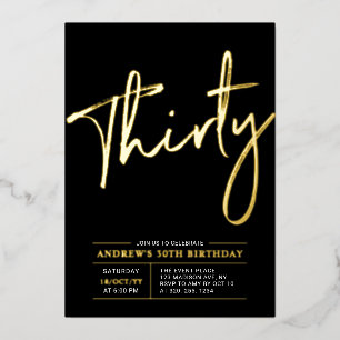 Invitation En Aluminium Trente Moderne Fête d'anniversaire 30 ans or et