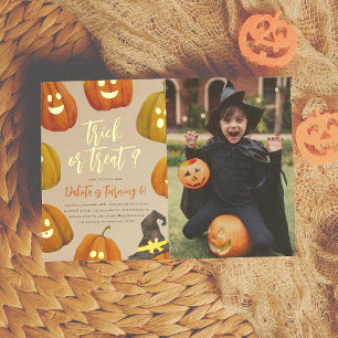 Invitation En Aluminium Trick or Treat Pumpkin Photo Anniversaire en feuil