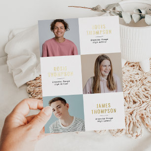 Invitation En Aluminium Triple Photo 3 Grad White Gold Graduation Party