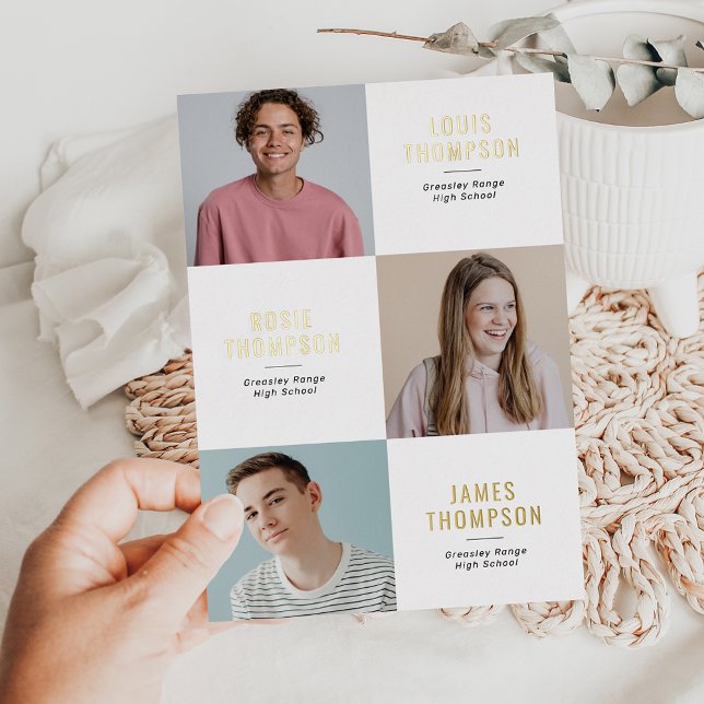 Invitation En Aluminium Triple Photo 3 Grad White Gold Graduation Party (Créateur téléchargé)