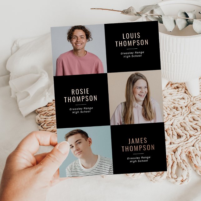 Invitation En Aluminium Triple Photo 3e Rose de grade Gold Graduation Part (Créateur téléchargé)