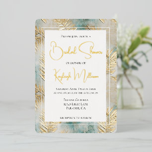 Invitation En Aluminium Tropical Aqua Gold Leaves Fête de Mariée