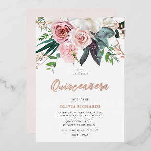Invitation En Aluminium Tropical Blush rose Roses Quinceanera Parti