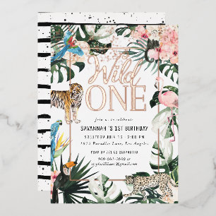Invitation En Aluminium Tropical Chic   Rose Fête d'anniversaire Wild One 
