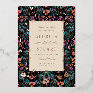 Invitation En Aluminium Tropical Glam foncé Turquoise Magenta Mariage noir