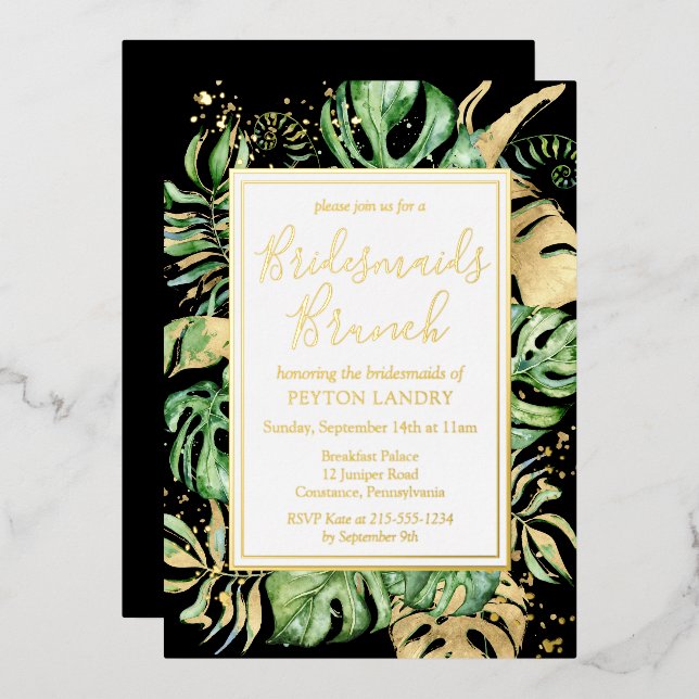 Invitation En Aluminium Tropical Gold & Black Bridesmaids Brunch Shower (Recto/Verso)