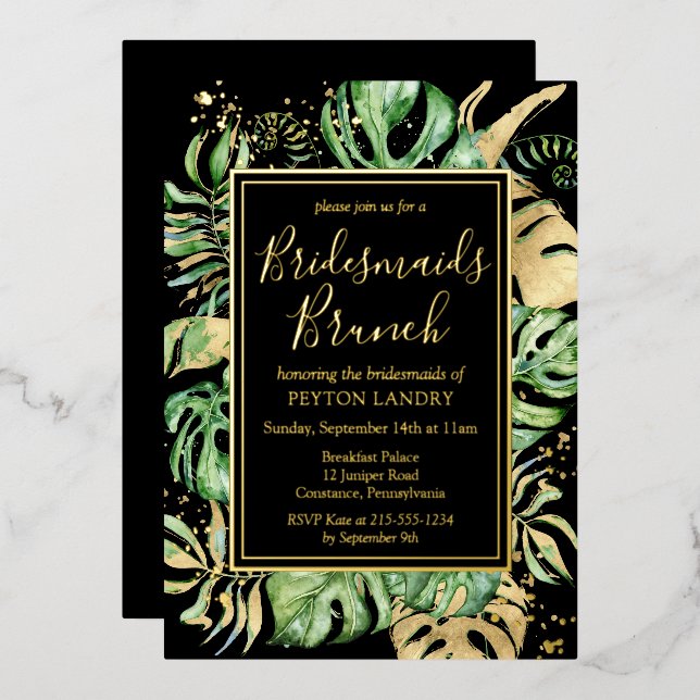 Invitation En Aluminium Tropical Gold & Black Bridesmaids Brunch Shower (Recto/Verso)