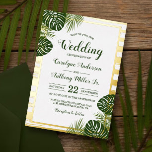 Invitation En Aluminium Tropical Green Palm Leaf Beach Mariage Real