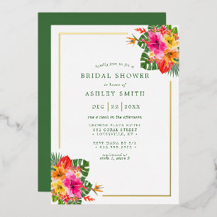 Invitation En Aluminium Tropical Hibiscus Floral Palmiers Feuilles Mariage