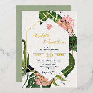 Invitation En Aluminium Tropical jungle floral moderne pink flower & leave