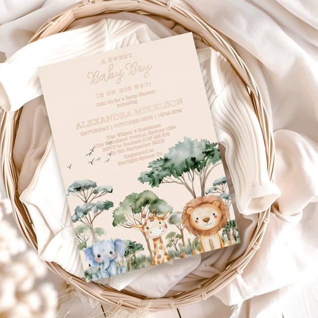 Invitation En Aluminium Tropical Jungle Safari Animals Boy Baby Shower (Créateur téléchargé)