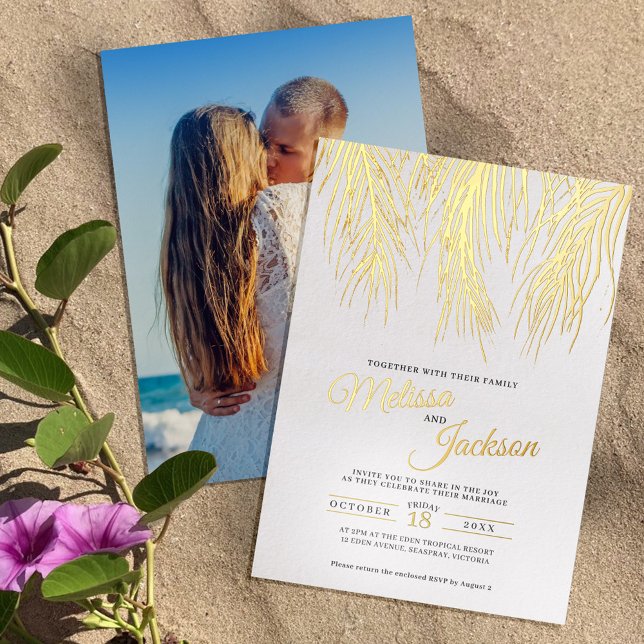 Invitation En Aluminium Tropical palm frondes or mariage (Créateur téléchargé)