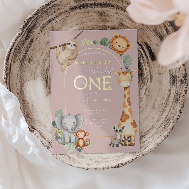 Invitation En Aluminium Tropical Rose, Sauvageonne de la Jungle, Animaux d (Créateur téléchargé)