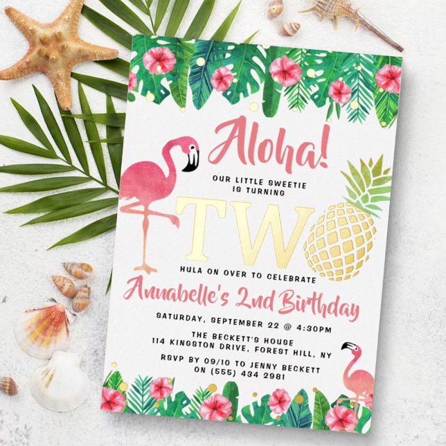 Invitation En Aluminium Tropical Summer Beach Luau Girls 2e anniversaire R (Créateur téléchargé)