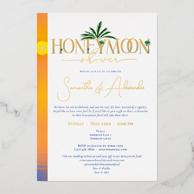 Invitation En Aluminium Tropical Sunset Honeymoon Couples Douche (Recto)