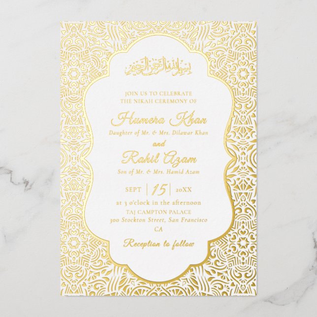 Invitation En Aluminium Turkish Geometric Motif Pattern Islamic Wedding (Recto)