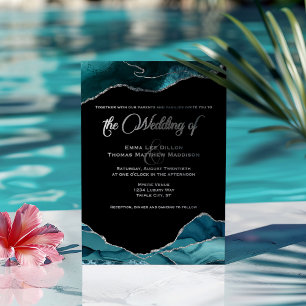 Invitation En Aluminium Turquoise Blue Silver Faux Parties scintillant Aga
