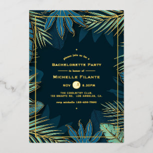 Invitation En Aluminium Turquoise et Gold Tropical Bachelorette Party Foil