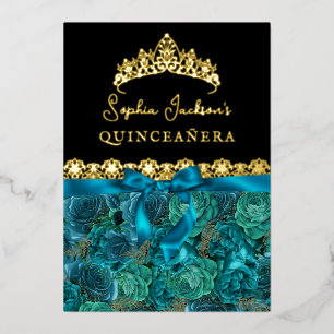 Invitation En Aluminium Turquoise or Floral Rose Quinceanera