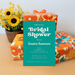 Invitation En Aluminium Turquoise Retro Serif Fête des mariées Silver