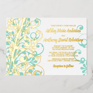 Invitation En Aluminium Turquoise Turquoise Real Gold Foil Mariage Floral