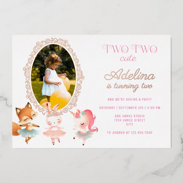 Invitation En Aluminium Tutu Cute Ballerina Ballet Animaux Fête d'annivers (Recto)