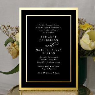 Invitation En Aluminium Tuxedo Black Calligraphy Gold Frame Mariage