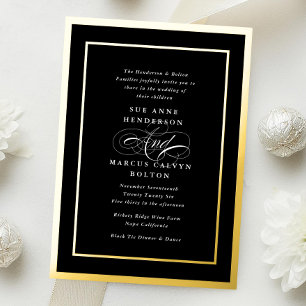 Invitation En Aluminium Tuxedo Formelle Calligraphie Gold Frame Mariage