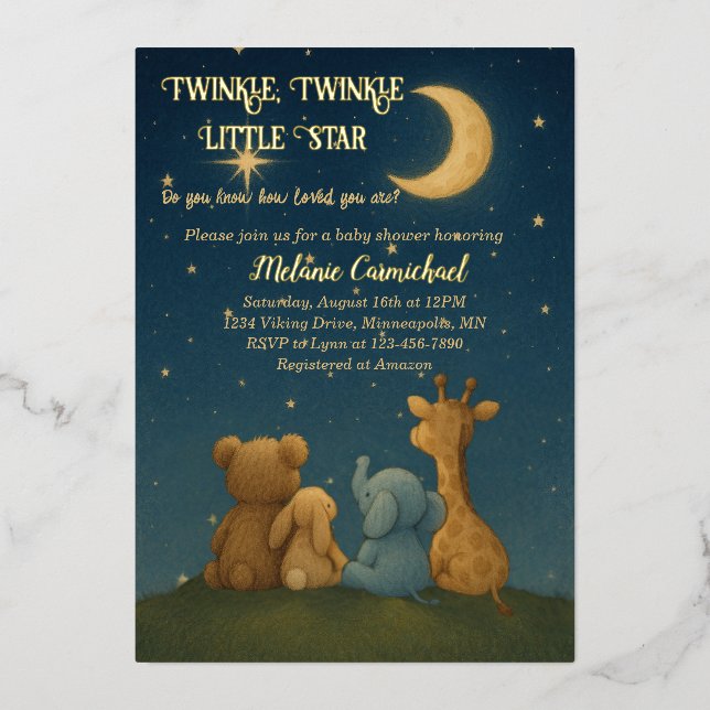 Invitation En Aluminium Twinkle Twinkle Little Star Baby shower (Recto)