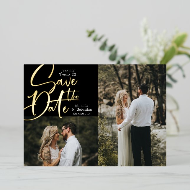 Invitation En Aluminium Typographie 2 Photo Enregistrer la date (Debout devant)